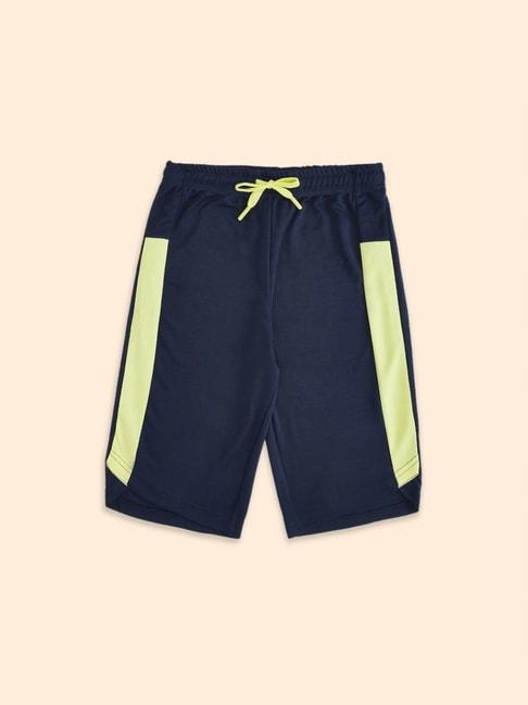 pantaloons junior navy & green cotton color block shorts