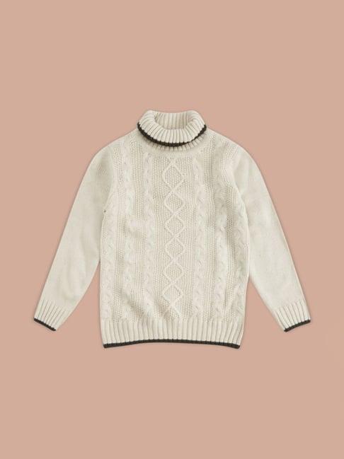 pantaloons junior off-white textured pattern full sleeves sweater