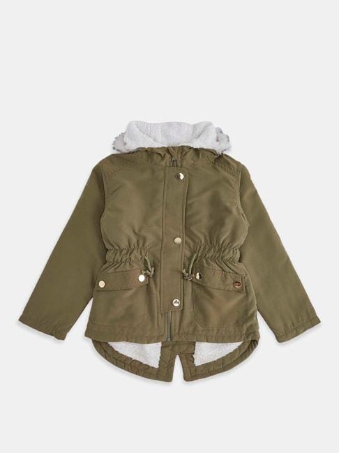 pantaloons junior olive cotton regular fit full sleeves jacket