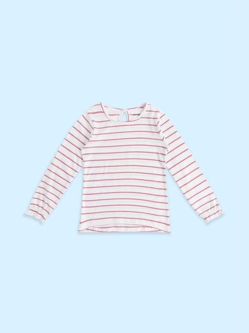 pantaloons junior pink & white cotton striped full sleeves top