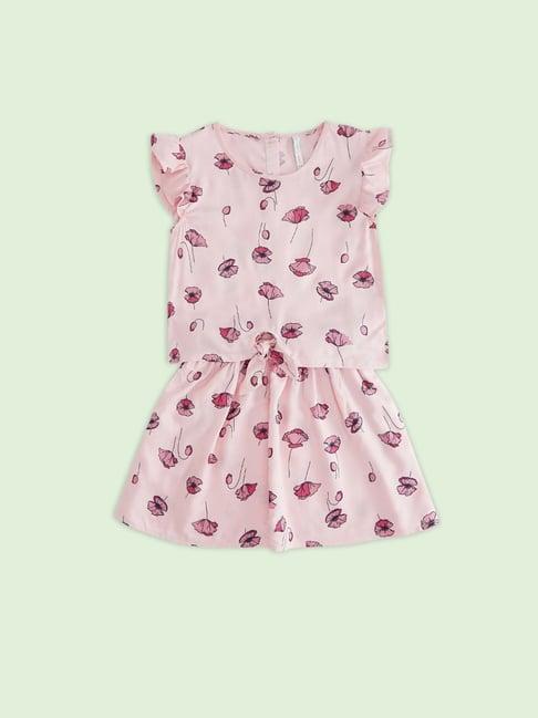 pantaloons junior pink cotton floral print top set