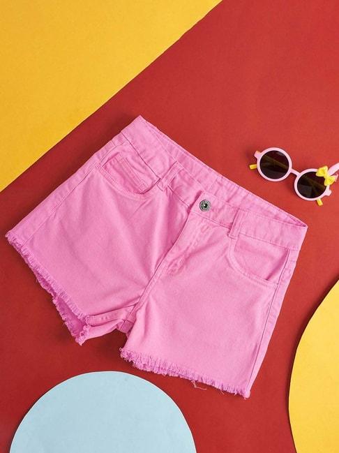 pantaloons junior pink cotton regular fit shorts