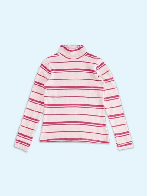 pantaloons junior pink cotton striped full sleeves sweatshirt