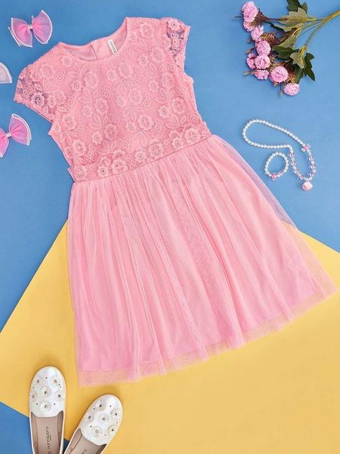 pantaloons junior prism pink embroidered dress