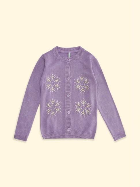 pantaloons junior purple embroidered full sleeves sweater