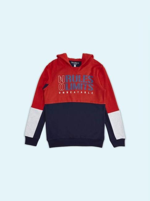 pantaloons junior red & navy cotton printed full sleeves sweatshirt