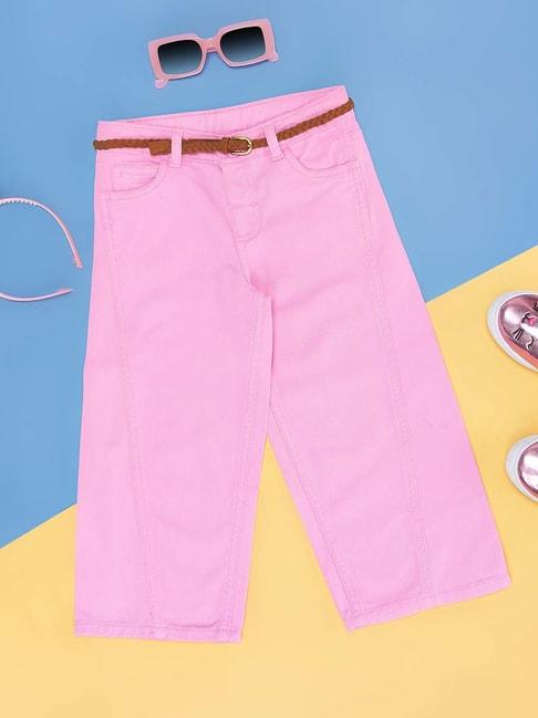 pantaloons junior sachet pink cotton relaxed fit jeans