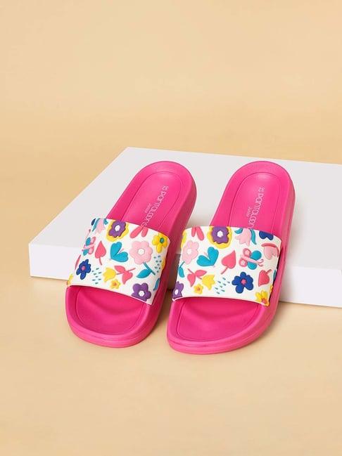 pantaloons junior white & pink casual slides
