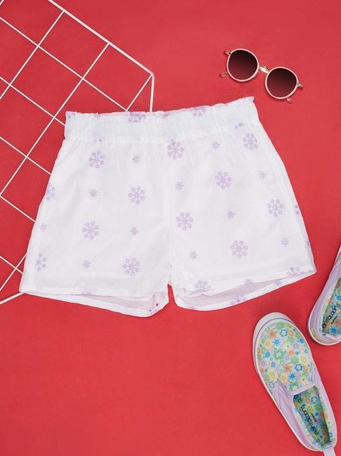 pantaloons junior white & purple floral print shorts