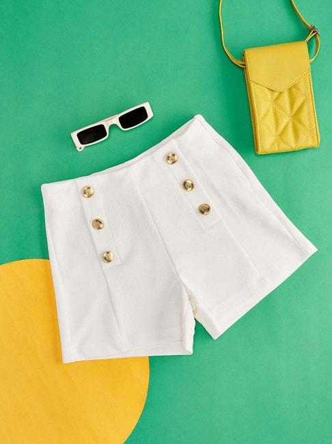pantaloons junior white cotton regular fit shorts
