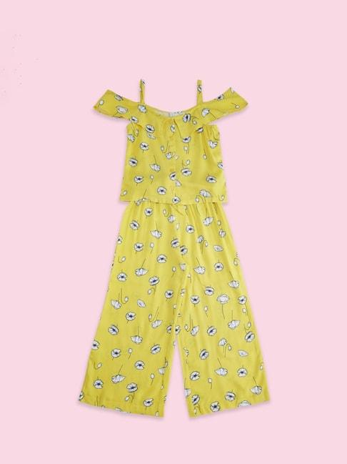 pantaloons junior yellow floral print top set