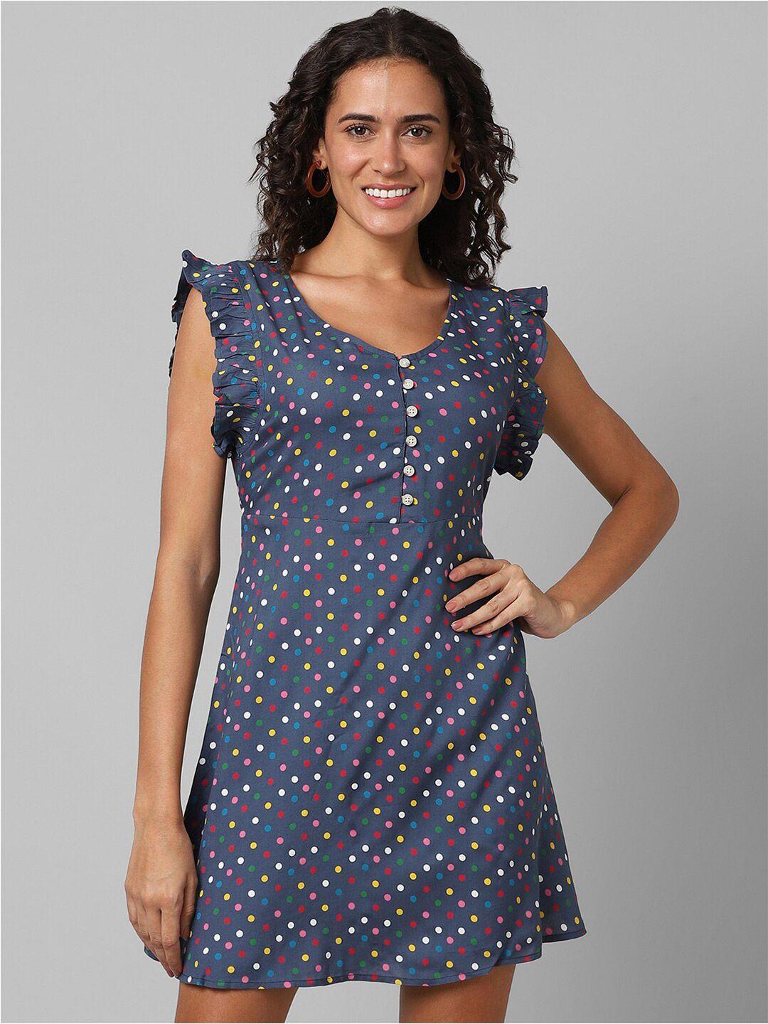 pantaloons polka dot printed flutter sleeves a-line dress