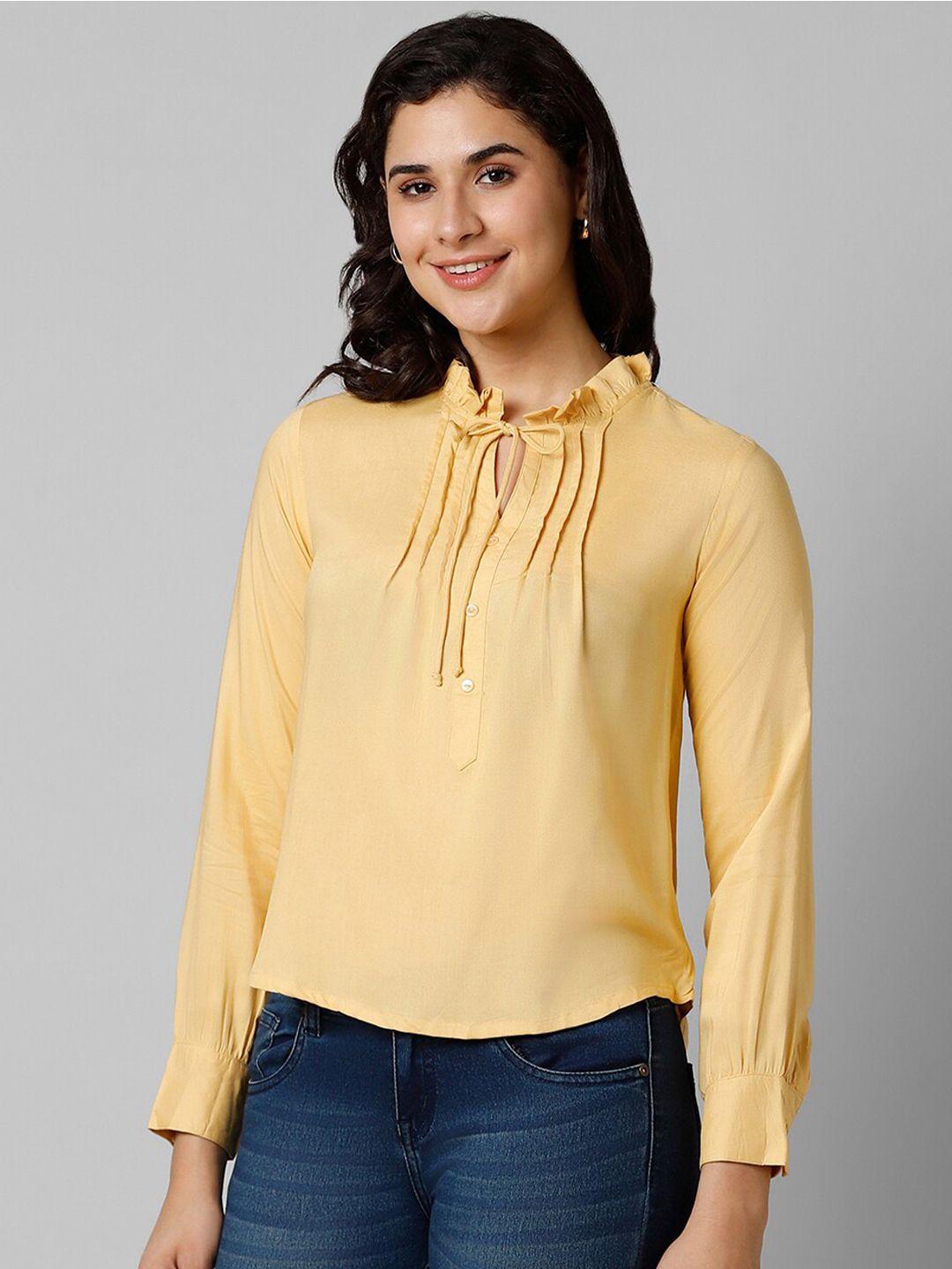 pantaloons tie-up neck pleated cuffed sleeves top