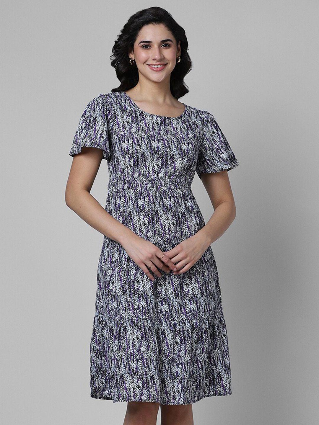 pantaloons abstract printed puff sleeves fit & flare dress