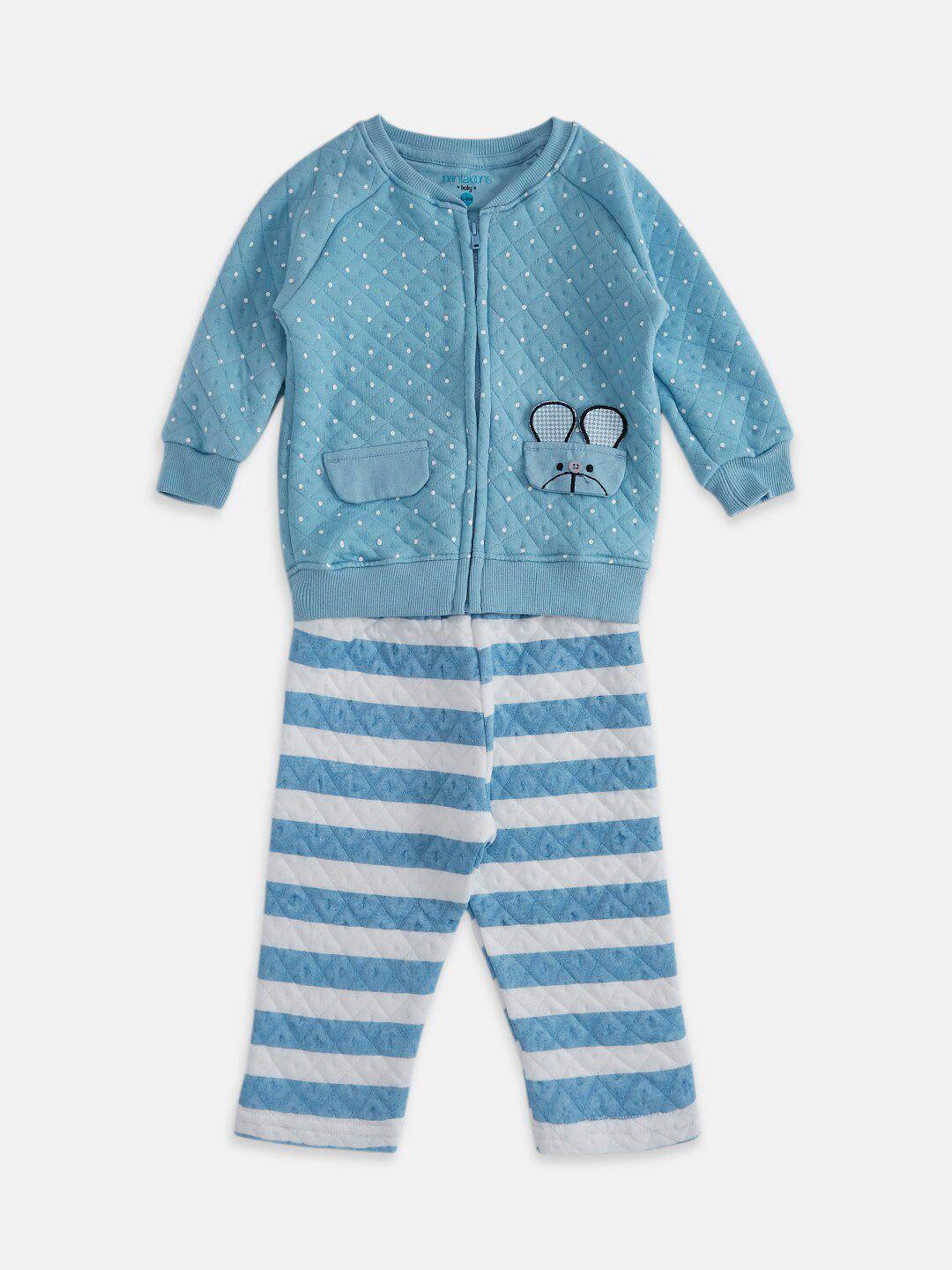 pantaloons baby boys blue printed shirt with trousers
