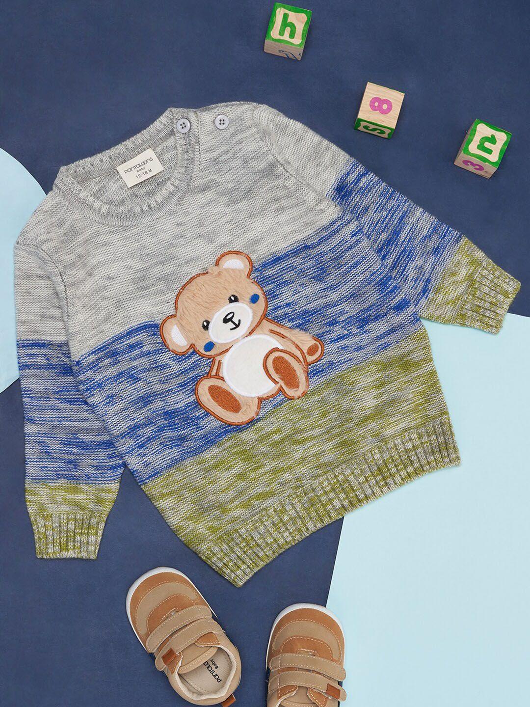 pantaloons baby boys colourblocked applique cotton pullover