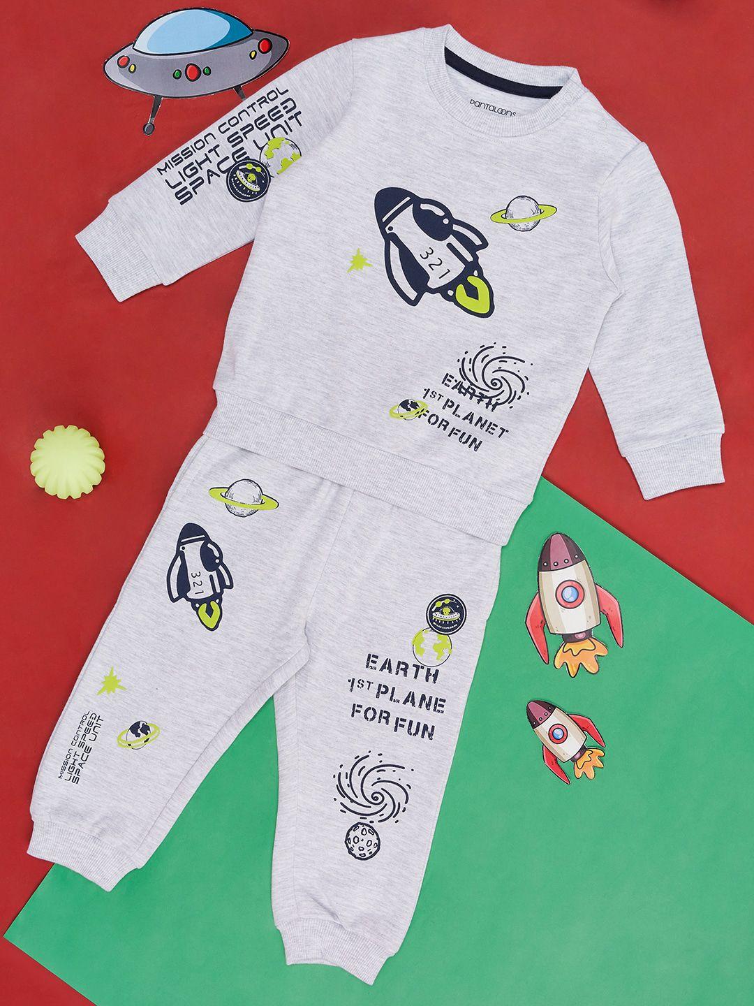 pantaloons baby boys graphic printed pure cotton t-shirt & trousers