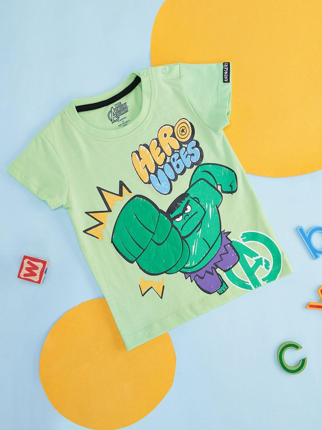 pantaloons baby boys green typography avengers printed applique t-shirt