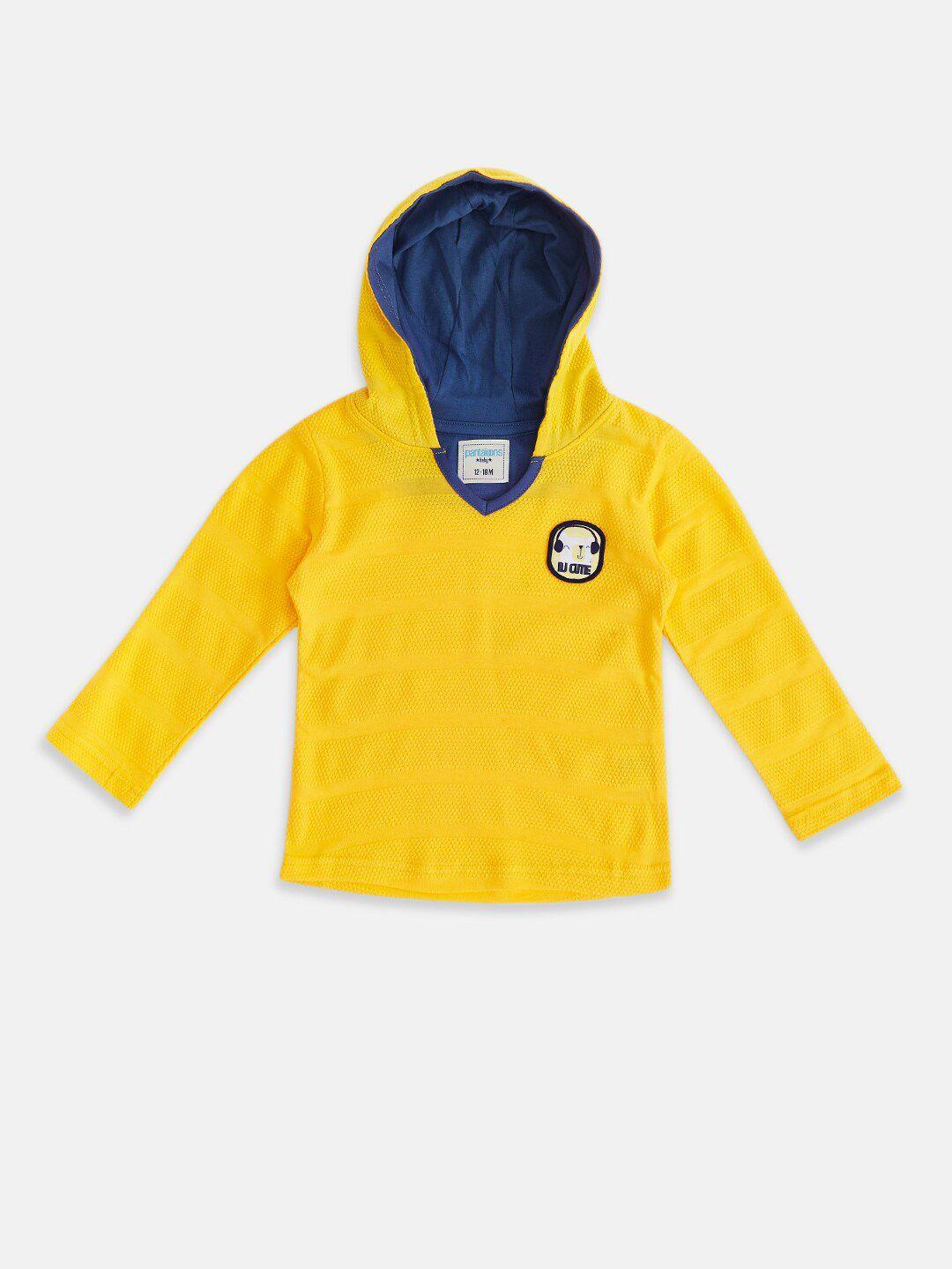 pantaloons baby boys mustard solid hooded  t-shirt