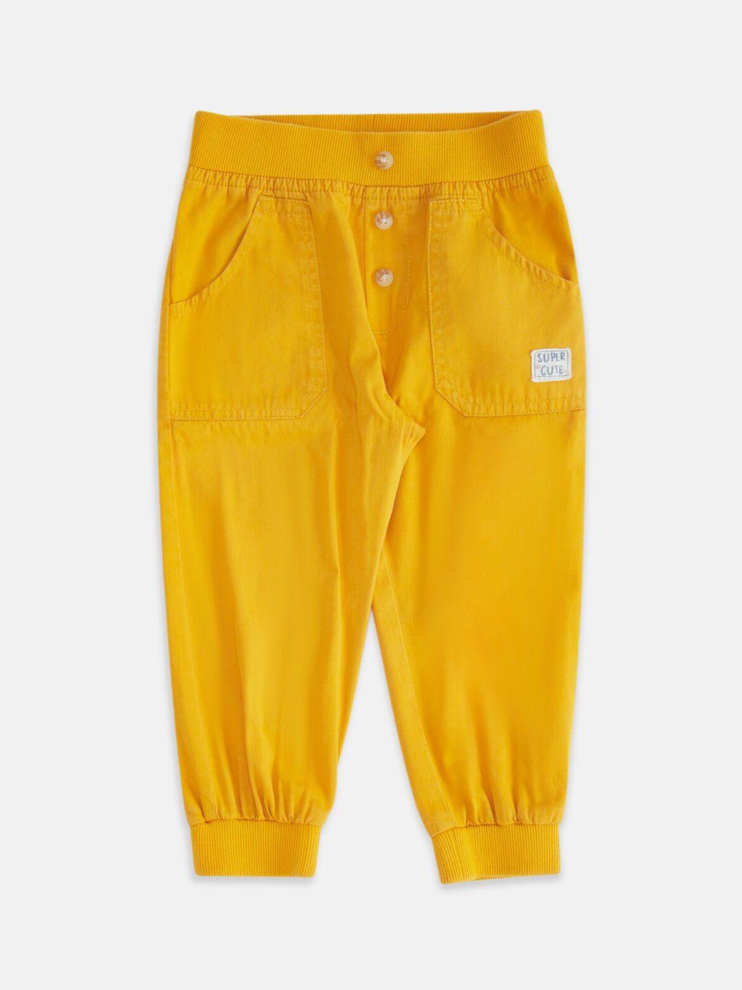 pantaloons baby boys mustard yellow low-rise joggers trousers