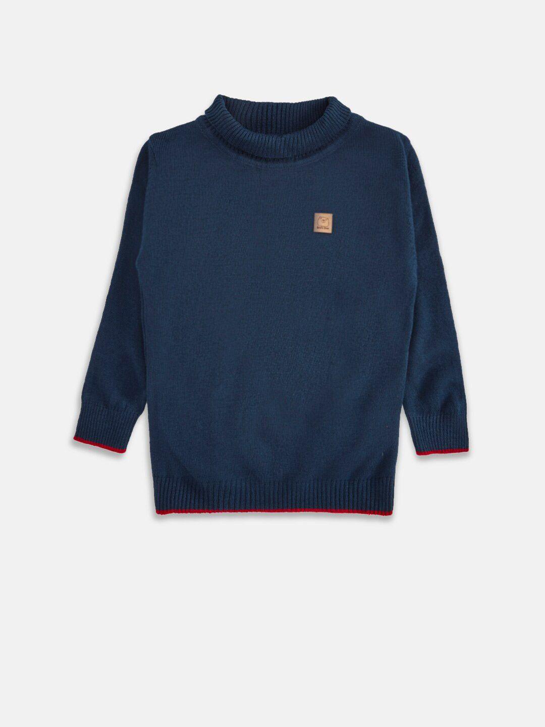 pantaloons baby boys navy blue solid  turtle neck pullover