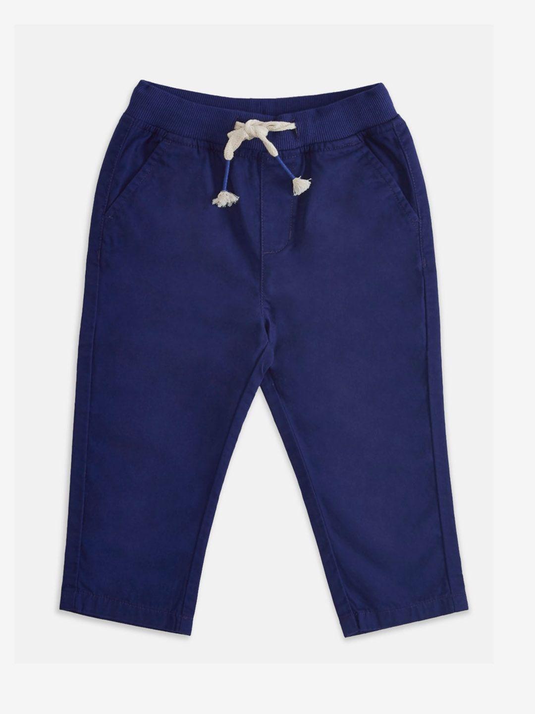 pantaloons baby boys navy blue solid cotton trousers