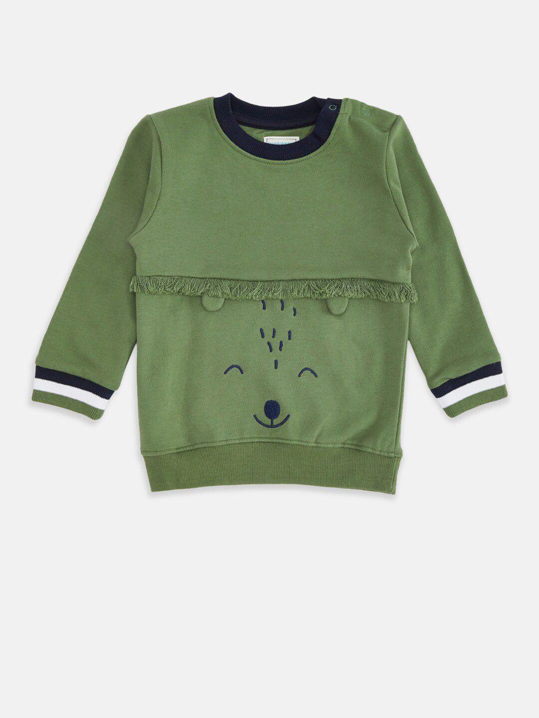 pantaloons baby boys olive green printed sweatshirt