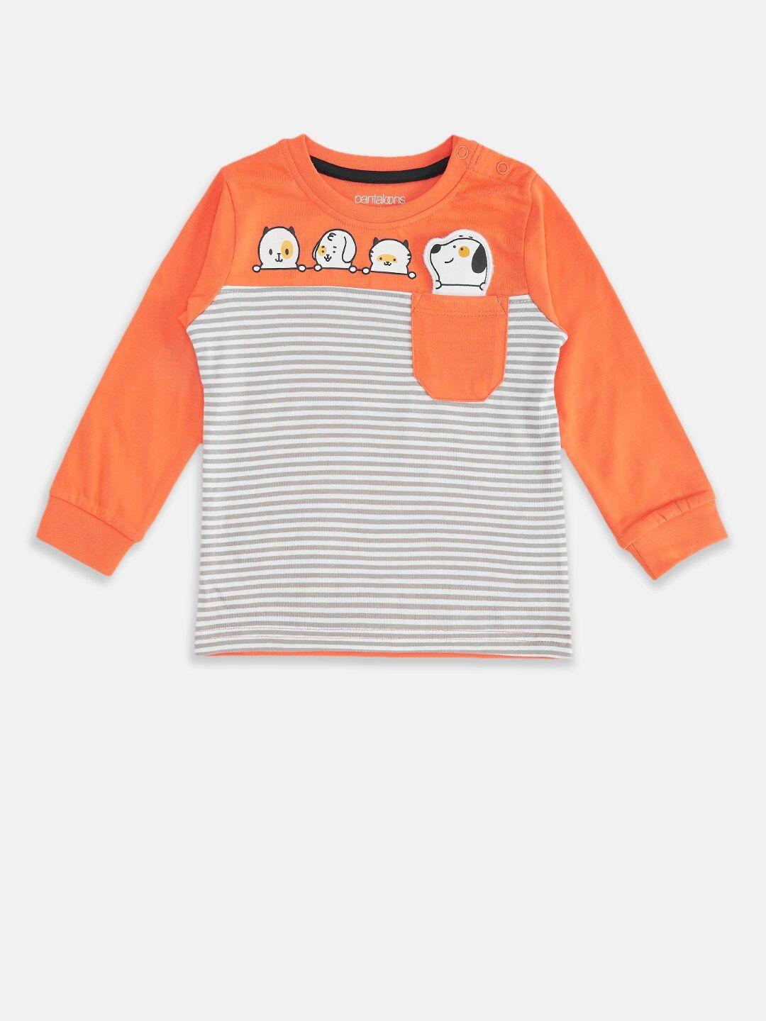 pantaloons baby boys orange striped t-shirt