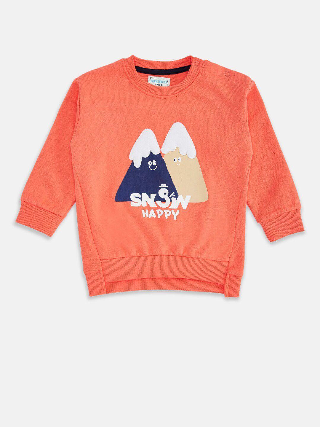 pantaloons baby boys peach-coloured printed sweatshirt