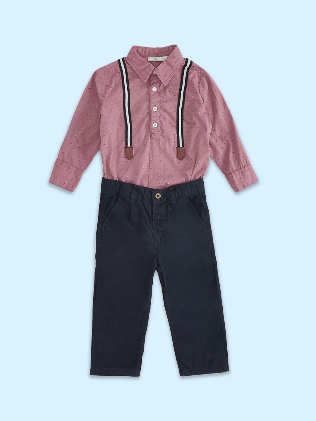 pantaloons baby boys pink & navy blue printed pure cotton shirt