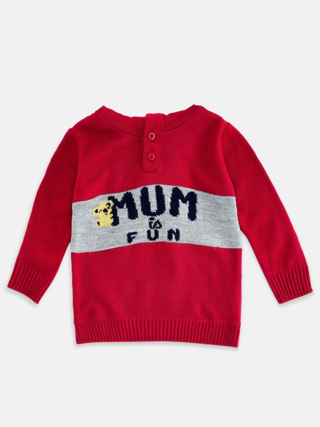 pantaloons baby boys red & black typography printed pullover