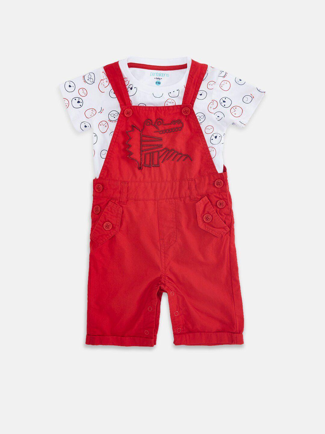 pantaloons baby boys red angry birds printed pure cotton t-shirt with dungaree
