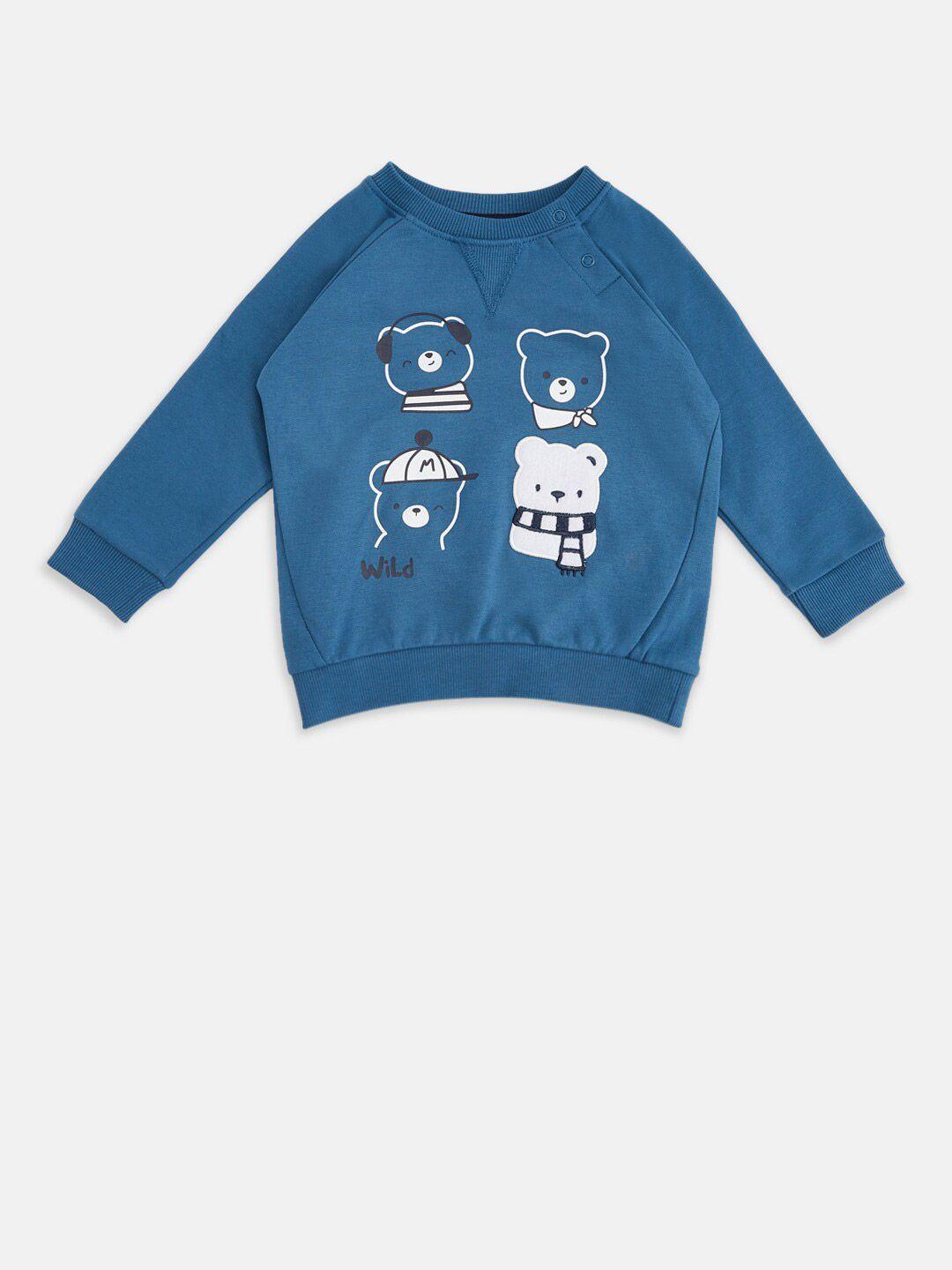 pantaloons baby boys teal blue printed sweatshirt