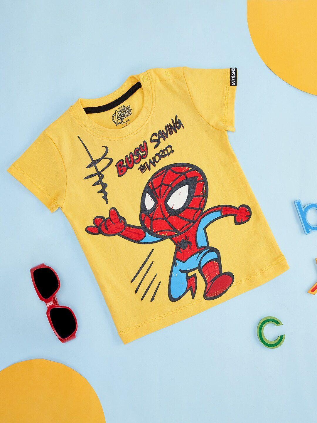 pantaloons baby boys yellow avengers printed applique t-shirt