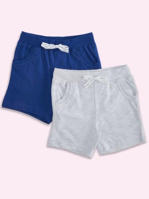 pantaloons baby cobalt blue & grey cotton regular fit shorts