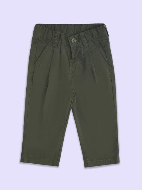 pantaloons baby green cotton regular fit trousers