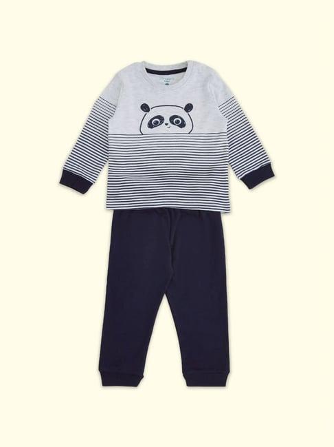 pantaloons baby grey & black cotton printed full sleeves t-shirt set