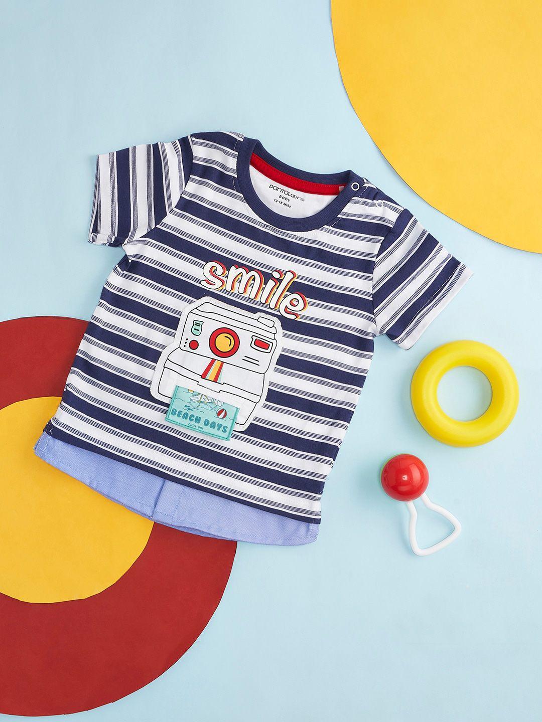 pantaloons baby infant boys striped graphic printed cotton t-shirt