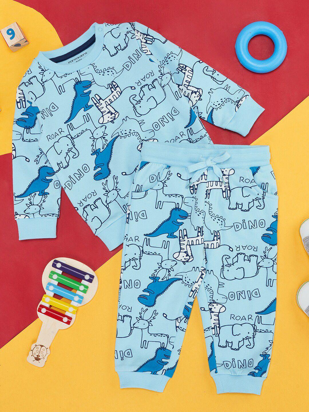 pantaloons baby infants boys printed cotton t-shirt with trousers