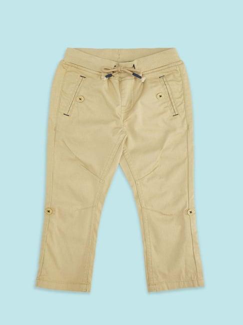 pantaloons baby kids beige cotton regular fit trousers