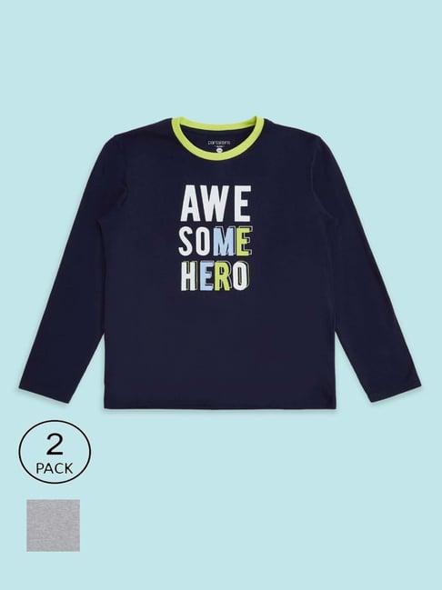 pantaloons baby kids grey & navy cotton printed full sleeves t-shirt