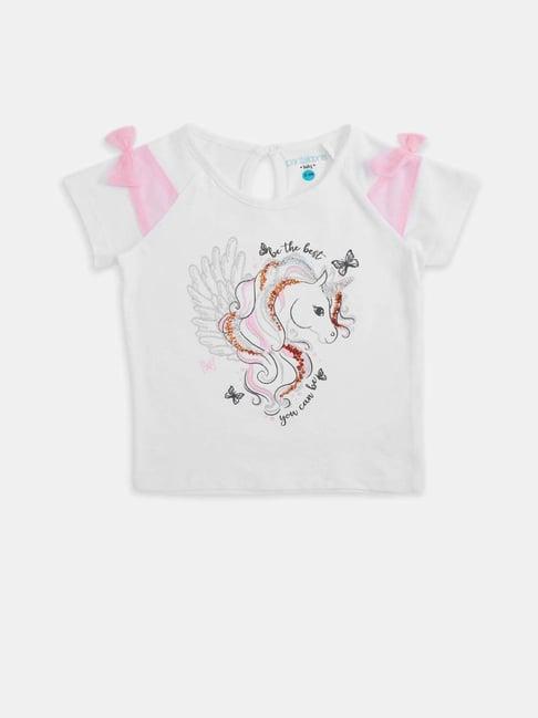 pantaloons baby kids off-white cotton embellished t-shirt