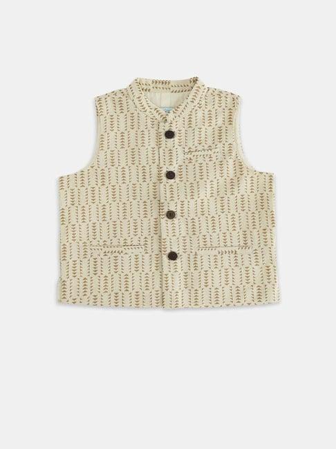 pantaloons baby kids off-white cotton printed waistcoat