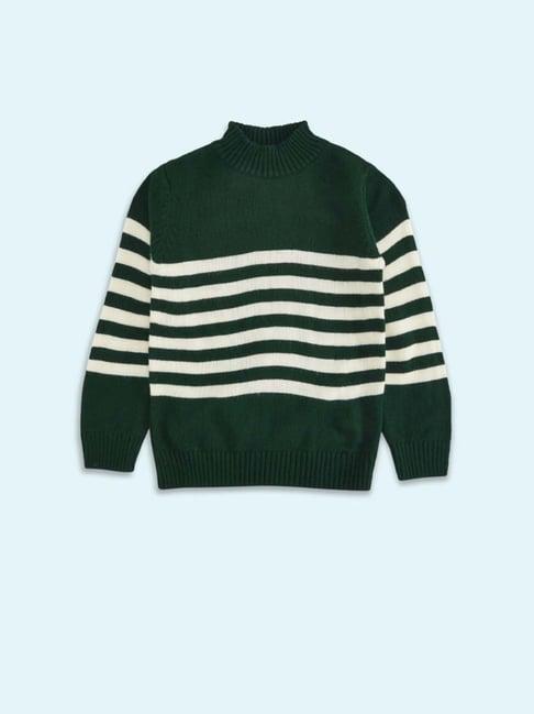 pantaloons baby kids olive striped full sleeves sweater