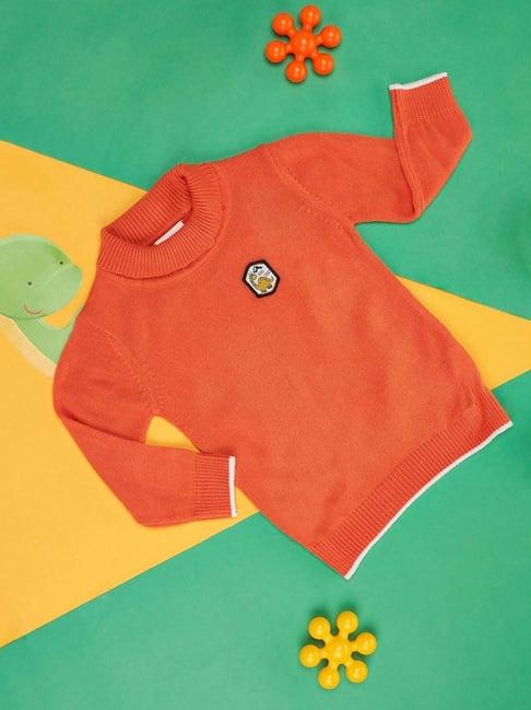 pantaloons baby kids orange cotton embroidered full sleeves sweater