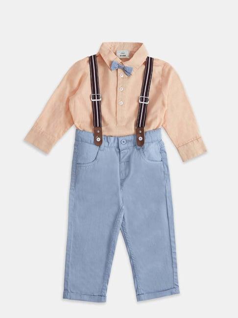 pantaloons baby kids peach & blue cotton regular fit full sleeves shirt set