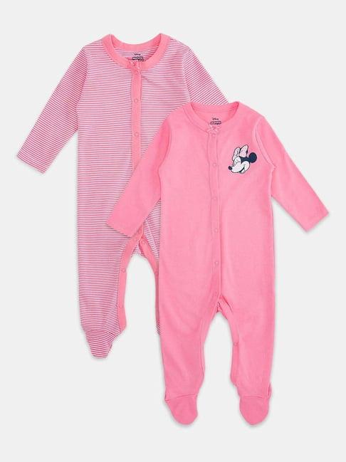 pantaloons baby kids pink cotton striped full sleeves disney sleepsuit (pack of 2)