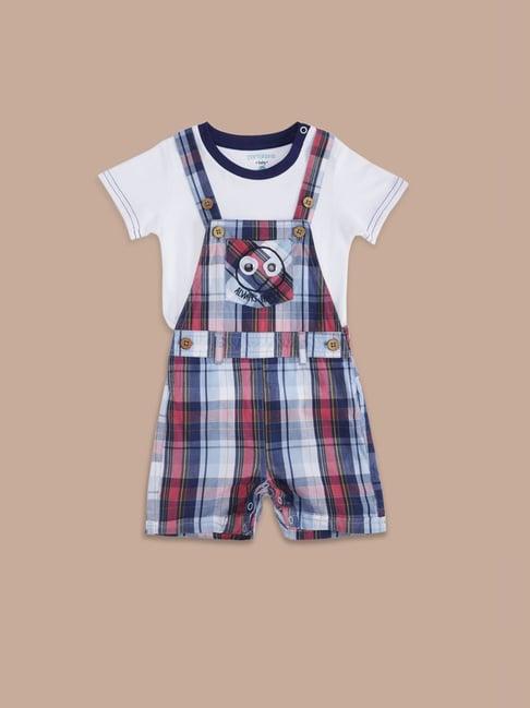 pantaloons baby multicolor cotton chequered dungaree set