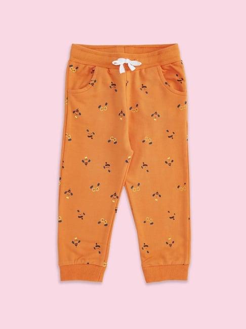 pantaloons baby orange cotton printed trackpants