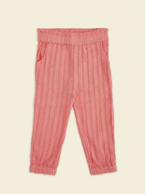 pantaloons baby peach cotton striped trousers